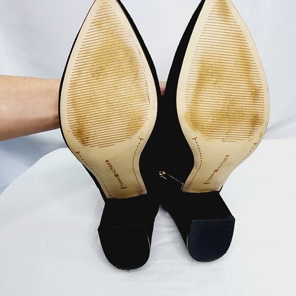 Tommy Hilfiger Hazelle Black  Almond Toe Chunky Heel Side Zip Ankle Boots 9M - Picture 11 of 12